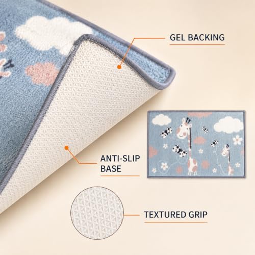 Image of Matz&More Animals Giraffe Kids Floor Mat | 40x60 CM | Blue Pink | Nylon Tufted Gel Baking Anti-Slip | Home School Doormat | Children Play Room Entrance & Child Bedroom
