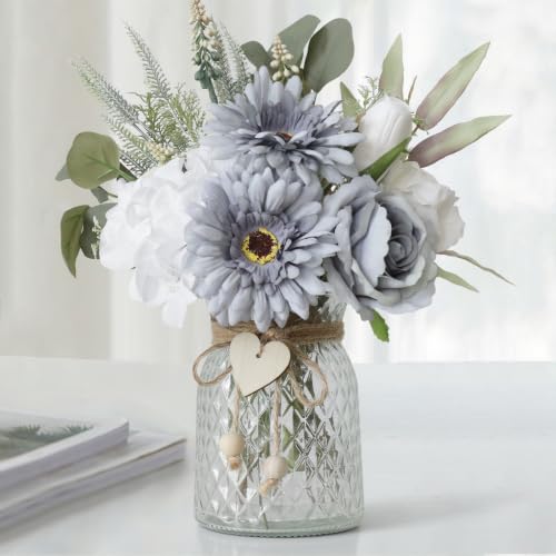 Leftover Fake Flowers in Vase with a Flower Arrangement,Silk Artificial Flowers in Vase,Dining Table Centerpiece Decor,Flower Arrangements for Home Decor,Kitchen Decor