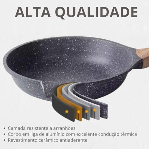 Frigideira Antiaderente Revestimento Cerâmica 28 CM para Fogão Indução Gás Elétrico Cooktop Grande F