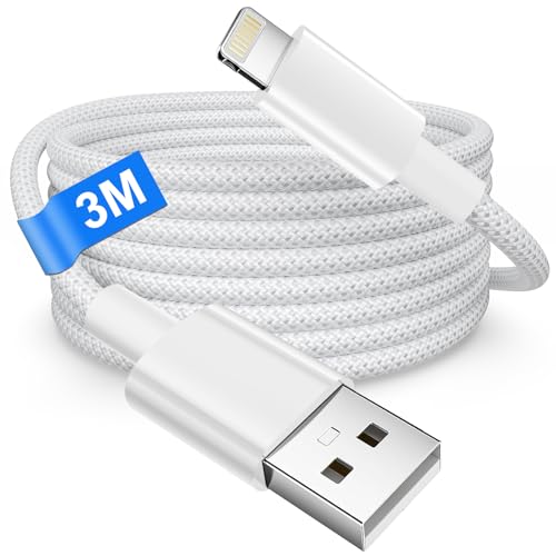 Image of iPhone Charger Cable 3M [MFi Certified], USB to Lightning Cable for Apple iPhone 14 Pro Max 13 12 Mini 11 XS X SE 8 7 6 iPad, Long Nylon Braided iPhone cable Fast Charging cable Apple Lead Wire