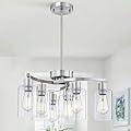 6-Light Modern Chandelier, Brushed Nickel Dining Room Light Fixture, Farmhouse Industrial Chandelier Hanging Over Table, Height Adjustable Pendant Lighting for Kitchen Island Foyer, Clear Glass Shade
