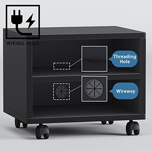 Deoxuefo Printer Stand With Storage - Wood Under Desk Printer Table With Wheels 15.7X11.8X14 Inch, 2 Tier Small Black Rolling Printer Cart For Home, Office, Scanner, Fax, Computer #TOP2