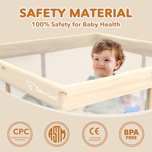 Foldable Baby Playpen for Babies and Toddlers, 50x50 Inch Portable Play Yard, Collapsible Play Pen with Mat, Visible Mesh, 50 Ocean Balls, Indoor/Outdoor Baby Fence Activity Center for Home by JWPEHOE - Image 2