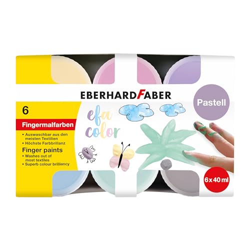 Eberhard Faber 578604 - Set di colori a dita per bambini con 6 colori pastello, ciascuno di circa 40 ml, facili da miscelare e ad asciugatura rapida, per dipingere in modo creativo