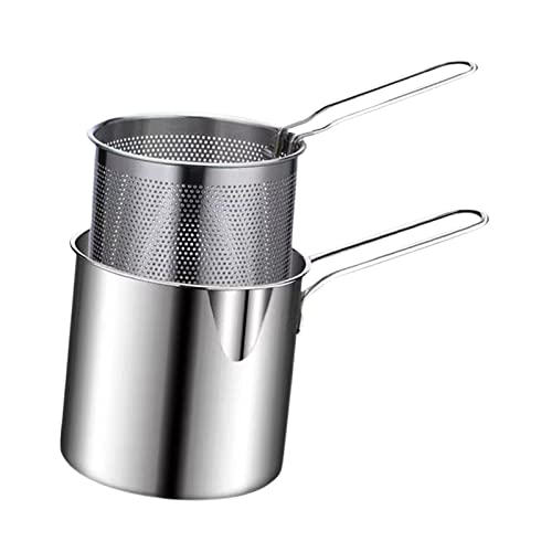 F Fityle Poêle à frire profonde en acier inoxydable avec passoire amovible pour camping frites fête maison en plein air