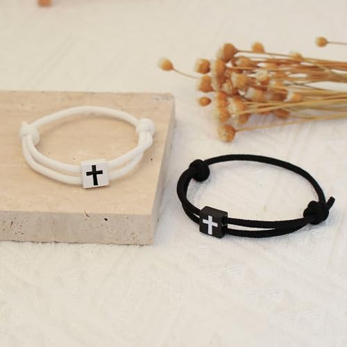 Image of LINY Braided Rope Matching Couples Bracelet Cross Promise Bracelets for Couples Best Friend Anniversary Birthday Promise Faith Gifts for Girlfriend Boyfriend Wife Husband Valentine's Day Gift