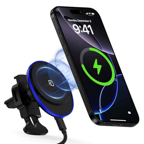 15W Magnetic Car Mount Wireless Charger for Samsung Galaxy S25 Ultra Z Fold7/Flip7 S24FE S23 Plus S22 S21 iPhone 17 Air 17 Pro Max 16e 16Plus 15,MagSafe Wireless Charger Air Vent Auto Car Phone Holder