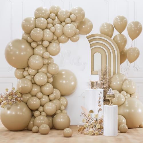 Image of PartyWoo Cream Balloons 155 pcs Different Sizes of 18 12 10 5 Inch Beige Ivory Nude Neutral Boho Fall Latex Balloons for Graduation Birthday Baby Shower Jungle Theme Party Decorations Brown-F56