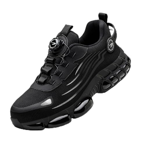 Zapatos de Seguridad para Hombre Mujer Zapatillas Ligeros Calzado Trabajo Comodo Antideslizante con Puntera de Acero Black 43 EU