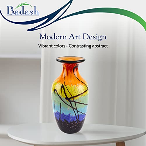 Badash Oval Allura Vase Art Murano-Style Glass Vase - 10.5" Tall Decorative Mouth-Blown Glass Decor - Stunning Blown Glass Vase Centerpiece - Crystal Home Decor Accent #TOP2