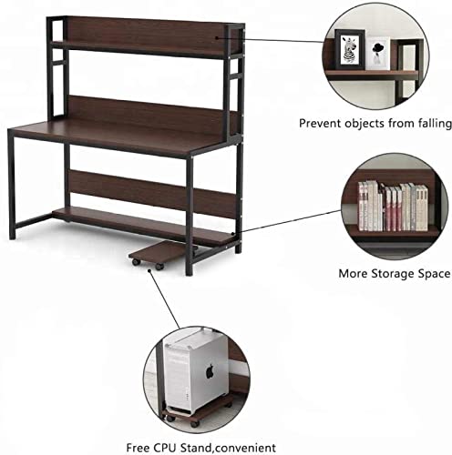 Image of Multi-Layer Storage Desk, PC Laptop Open Shelf Study,-Brown (120x60x135.5 cm) Engineered Wood Office Table (Free Standing, Finish Color - Brown, DIY(Do-It-Yourself))