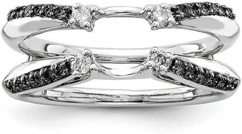Round Cut Black & White Diamond In 14K White Gold Finish 925 Sterling Silver Diamond Enhancer Wrap Jacket Insert Ring Guard for Women's