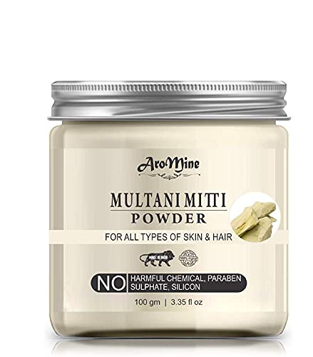 Glamorous Hub Aromine Polvo Multani Mitti natural y orgánico para paquete facial y paquete de cabello, 100 g