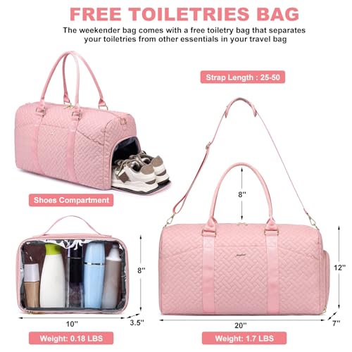Image of Women Weekender Travel Duffle Bag: Travel Duffel Overnight Bags with Shoe Compartment Large Carry on Tote with Toiletry Bag Weekend Traveling Yoga Gym Hospital Bag for Women with Wet Pocket Pink