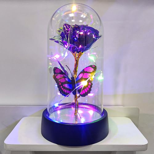 Glass Rose in Glass Dome, Light Up Flower, Eternal...