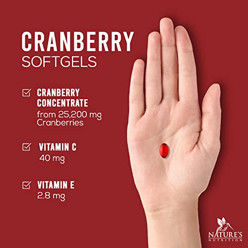 Cranberry Supplement Pills + Extra Strength Vitamin C & E, 25,200Mg Formula Supports Urinary Tract Health Non-Gmo And Gluten Free Nature's Cranberry Pill Supplement - 120 Softgels #TOP4