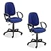 BRB 2X Drehstuhl Economy mit Armlehnen, Permanentkontakt-Mechanik, extra hohe Rückenlehne 500 mm, Polster blau