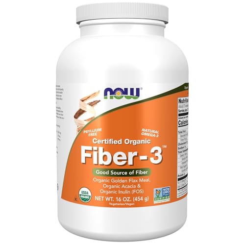 NOW Supplements, Fiber-3, Certified Organic, Non-GMO Project Verified, Psyllium Free, with Organic Golden Flax Meal, Acacia & Inulin, 16-Ounce NOW Supplements, Fiber-3, Certified Organic, Non-GMO Project Verified, Psyllium Free, with Organic Golden Flax Meal, Acacia & Inulin, 16-Ounce