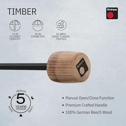 Knirps Timber manual paraguas de bolsillo antiviento mango madera ecológico 2