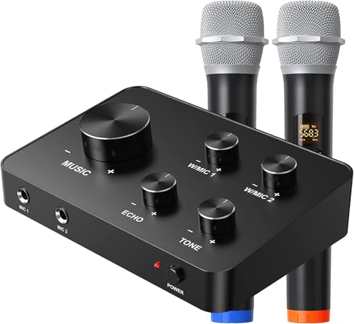 DigitConvert UHF Micrófono inalámbrico, Dual Microfonos Inalambricos Set con 2 Microfone Wireless - 2x8 Frecuencia Ajustable, 100ft Alcance Recepción - para Karaoke, Boda, DJ, Fiesta, Iglesia DigitConvert UHF Micrófono inalámbrico, Dual Microfonos Inalambricos Set con 2 Microfone Wireless - 2x8 Frecuencia Ajustable, 100ft Alcance Recepción - para Karaoke, Boda, DJ, Fiesta, Iglesia