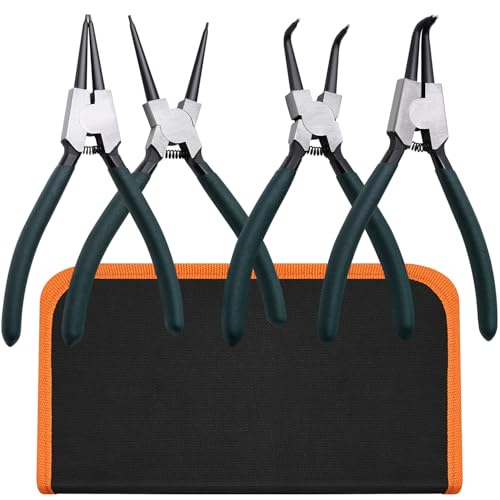 Image of 4pcs 7 inch Snap Ring Pliers with Storage Pouch, 5 /64in Tips