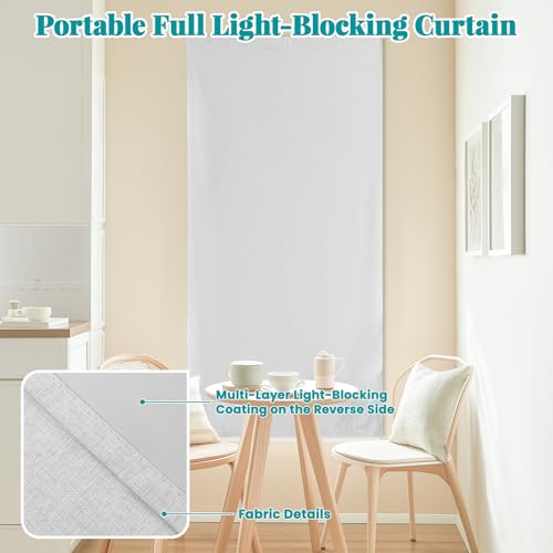 Image of 100% Blackout Self Adhesive Curtains Portable Curtain Simple and Easy to install Bedroom Window Thermal Lnsulated Kitchen Room Darkening Black Small Drapes, W35 x L72 inch, 1 Panel, Off-White