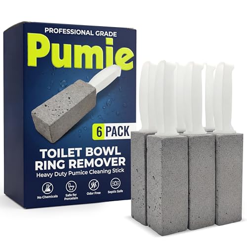Image of PUMIE Pumice Stone Toilet Bowl Cleaner (6-Pack) - Pumice Stone with Handle - Heavy Duty Toilet Bowl Scrubber for Rings, Bowls, Hard Water Stains, Lime, Rust, Sink - Includes Handle for Easy Use