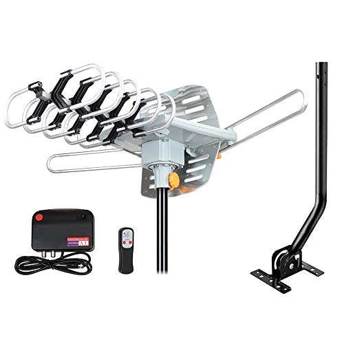 Outdoor Amplified HD Digital TV Antenna 150 Miles Range -with 360 Degree Rotation, Wireless Remote Control,33 FT RG6 Coax Cable & Mounting Pole,for 4K UHF VHF 1080P 4K and All TVs .Support 2 TVs