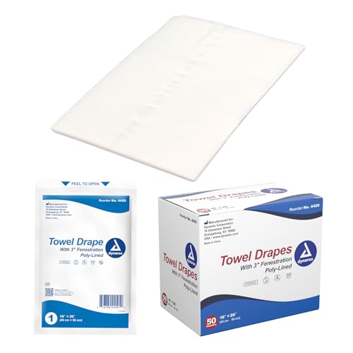 Dynarex Sterile Fenestrated Towel Drapes 18" x 26" - Toallas Desechables para Procedimientos con Forro de Polietileno y Paños Médicos para Pacientes - Caja con 50 Hojas de Drapes miniatura 1