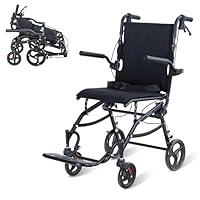 Rollstuhl Faltbar Leicht, Schmaler Transportrollstuhl mit Verstellbarer Höhe, Ergonomischen Griffen und 360° Rädern, Geeignet für Wohnung und Unterwegs (Schwarz)