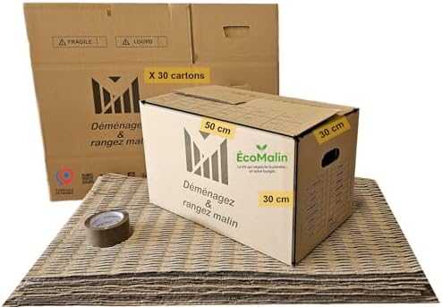 Kit Déménagement T2 – 30 cartons 50x30x30 cm, rouleau adhésif 68m...