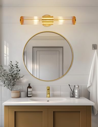 Image of DORESshop Gold Wall Sconce, 19.6 inch Sconces Lighting, 2-Light Modern Light Fixtures, Bathroom Vanity Light for Living Room, Bedroom, Sconces Wall Decor, 1pack