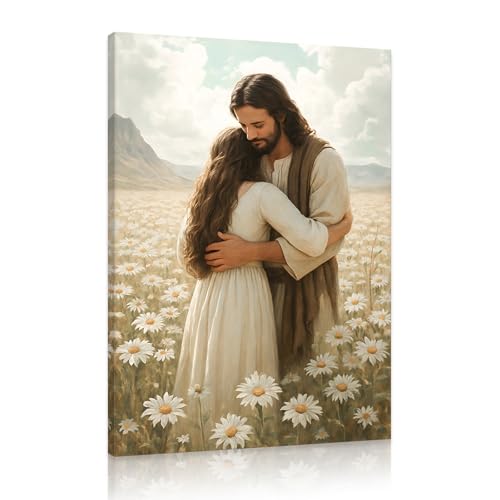 Yeesjoee Embrace Religious Jesus Canvas Wall Art Prints, Woman Faith