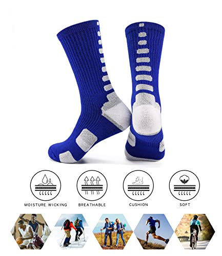 Men's Basketball Socks Cushion Athletic Crew Football Socks for Women's Youth Boys Royal Blue2