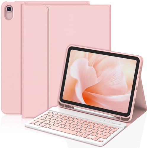 KBCASE for iPad Air 11 inch (M3/M2) 2025/2024 Case with Keyboard, Keyboard Case for iPad Air 5th/4th Gen/for iPad Pro 11 2018, Detachable Wireless Keyboard Tablet Case with Pencil Holder(Light Pink)