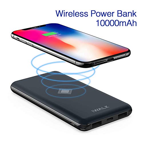 iWALK Wireless Portable Charger 10000mah Charging Pad, PD & QC Fast Charging Power Bank compatible with iPhone X/XS/8,Samsung Galaxy S9/S8/S7/S6 Edge+/Note8 and all Cell Phone Qi enabled