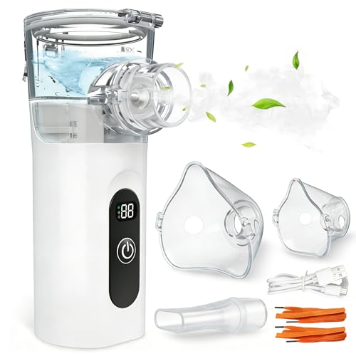 Nebulisateur Portable Silencieux, Nébuliseur pour Adulte et Enfant avec Ecran Digital, Aerosol Inhalateur avec 2 Masques Adulte et Enfant Embout Buccal...