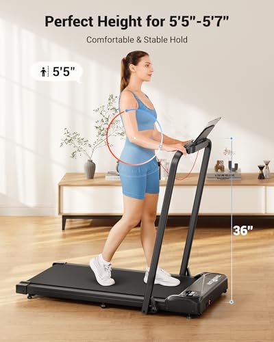 Image of THERUN Walking Pad, 2 in 1 Foldable Treadmills for Home, 2.5HP Under Desk with Handle Bar, 16 inch Widened Running Belt, Treadmill with Remote Control & LED Touch Screen