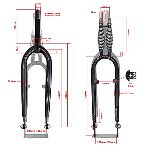 DONSP1986 Deluxe 26" Double Springer Fork 1" Threaded, Disc Brake, V Brake/Bicycle Forks (Black) - Thumbnail 2