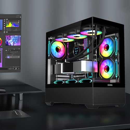 Image of SAMA SV02 ATX Mid Tower Gaming PC Case, 3 ARGB PWM Fans, USB-C Black