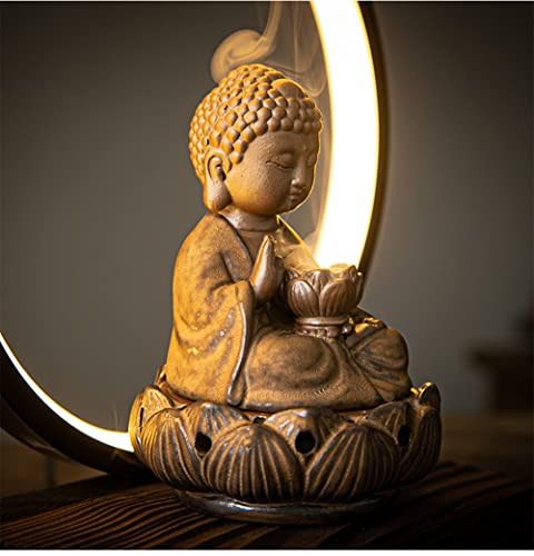Getrelax Ceramic Buddha Incense Burner Waterfall Chinese Backflow Incense Burner Holder With Led Light Incense Cones For Home Office Decor thumb #2