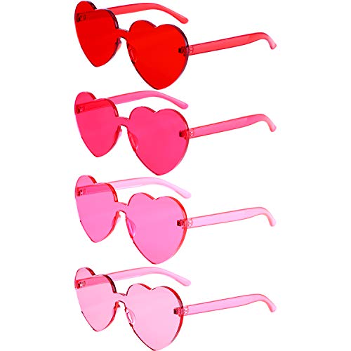 Gejoy 4 Pieces Heart Shaped Sunglasses for Women Men Valentine Gift Frameless Glasses2
