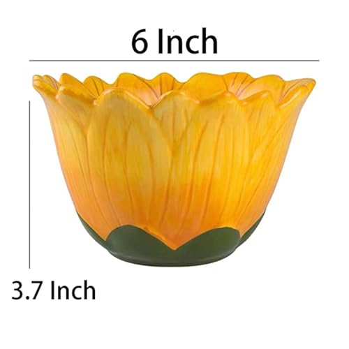 Awakingwaves Kawaii Ceramic Cereal Bowl With Designs, Suitable For Noodles,Desserts, Salad And Soup, Sunflower-Shaped Candy Snack Bowl For Kitchen, Microwave And Dishwasher Safe, Yellow Party Decor #TOP1
