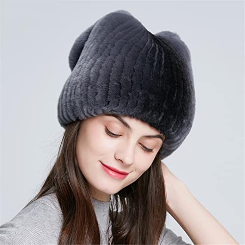 Desconocido Sombreros de Piel de Invierno para Mujer Sombrero de Piel Natural con Lazo Gorro cálido para Mujer