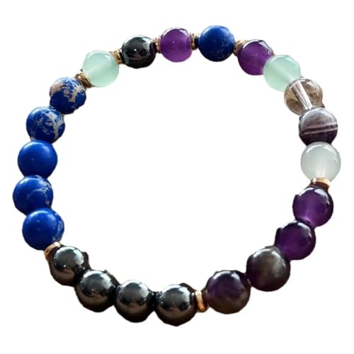 Bracelet lapis-lazuli et mica lithium 8mm fait main à chaîne réglable