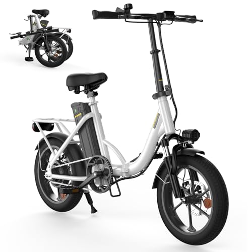 Finbike 16 Zoll E Bike Klapprad, 250W Motor mit Max 60KM PAS Reichweite & 25KM/H EBike, 374.4Wh Akku Elektrofahrräder Step-Thru Commuter E Klapprad für Damen und Herren