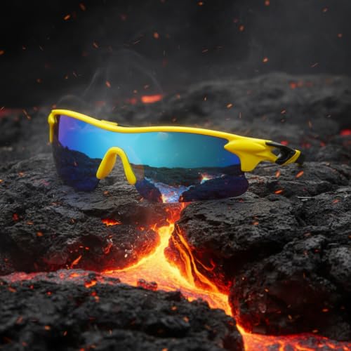 Image of Cycling Goggles for Men & Women | Sports Goggles UV400 Protection | Oversized Sports Sunglasses for Cricket, Running, Driving, Fishing, Hiking & Outdoor Activities (Yellow : Blue)