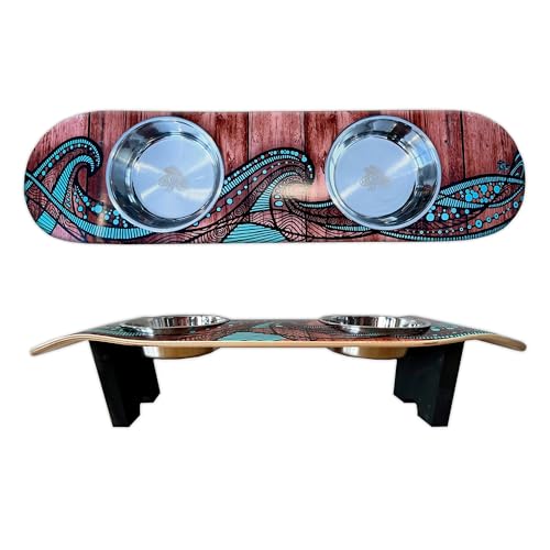 Funky Flies Island Time SkateBowl Elevated Dog & Water Stand