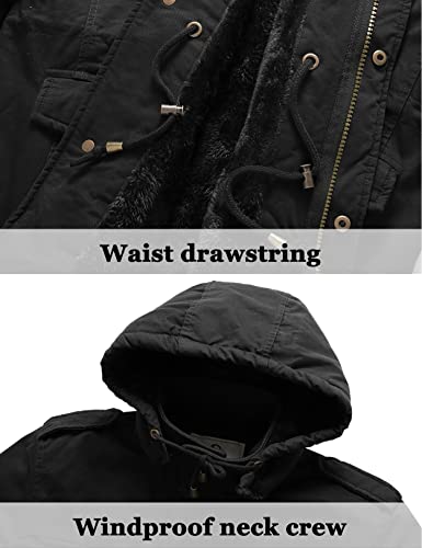 Uoiuxc Men's Winter Military Jacket Hooded Warm Faux Fur Lined Coat (Black,Large) #TOP4