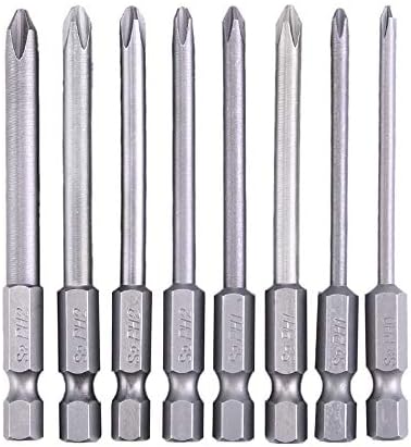 IBEUTES 8pcs 3 Inch Magnetic Long Hex Cross Phillips Screw Head Screwdriver Bits Electric Screwdriver Set 1/4 Inch Hex Shank, 75mm Length
